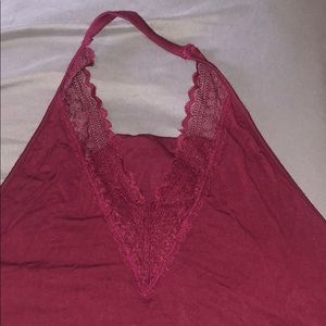 Burgundy Halter body suit with lace trim